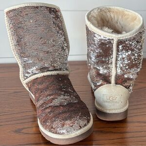 UGG Sparkling Sequin Boots in Brown and Silver